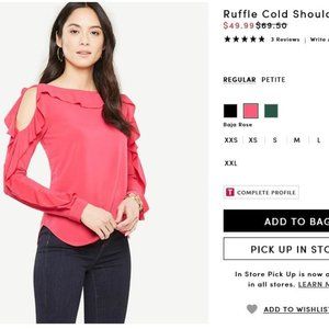 Ann Taylor Ruffle cold shoulder Top S *New*